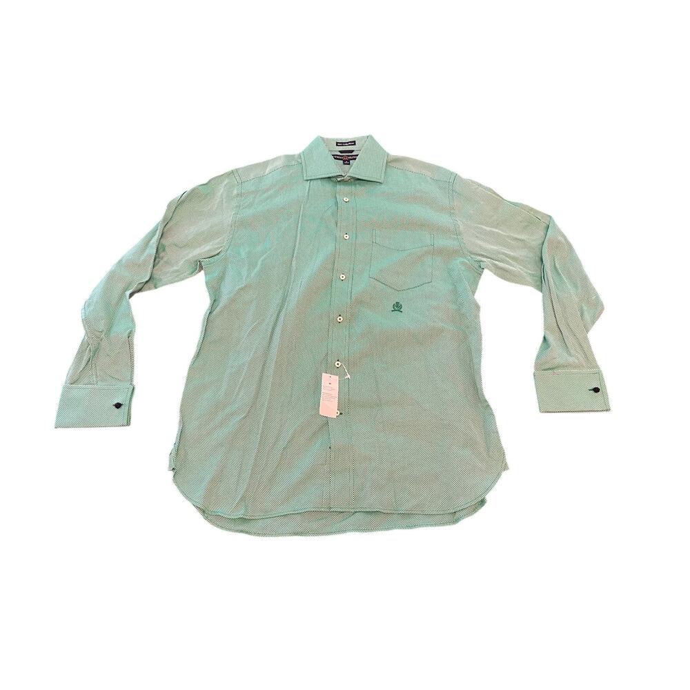 NWT Tommy Hilfiger Button Up Shirt Green Pattern 100s 2 Ply Mens Medium
